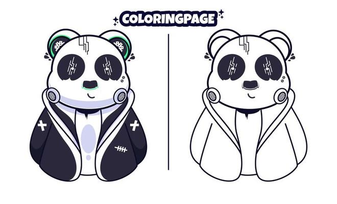 O panda fofo está sentado com desenhos para colorir para crianças