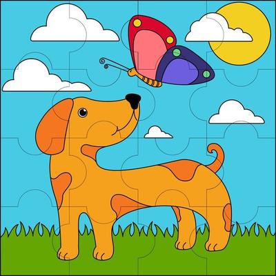 cão e borboleta adequado para ilustração vetorial de quebra-cabeça infantil  9844962 Vetor no Vecteezy