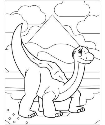 bela página de colorir de dinossauro para crianças. pintados à mão em  estilo cartoon com uma bela imagem para colorir. Parque jurassico. paisagem  pré-histórica imprimível. 9990767 Vetor no Vecteezy