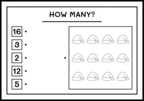 quantos chapéu de papai noel, jogo para crianças. ilustração vetorial, planilha para impressão vetor