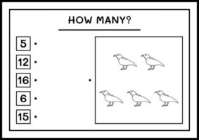 quantos corvos, jogo para crianças. ilustração vetorial, planilha para impressão vetor