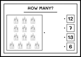 quantas velas, jogo para crianças. ilustração vetorial, planilha para impressão vetor