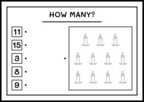 quantas velas, jogo para crianças. ilustração vetorial, planilha para impressão vetor