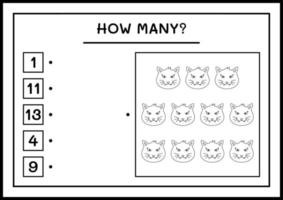 quantos gato, jogo para crianças. ilustração vetorial, planilha para impressão vetor