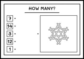 quantos floco de neve, jogo para crianças. ilustração vetorial, planilha para impressão vetor