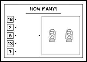 quantas lanterna de natal, jogo para crianças. ilustração vetorial, planilha para impressão vetor