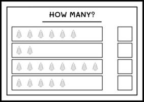 quantas árvore de natal, jogo para crianças. ilustração vetorial, planilha para impressão vetor