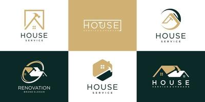 design de logotipo de casa com conceito de martelo para vetor premium de conceito de serviço