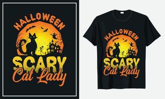 design de camiseta de halloween gato assustador senhora de halloween vetor