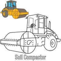 veículos de construção preto e branco outline.heavy equipamento logotipo compactador de solo, página para colorir. vetor