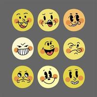 sorria emoji retrô. os rostos dos personagens de desenhos animados do grande conjunto dos anos 30. ilustração vetorial de sorriso em quadrinhos vintage vetor