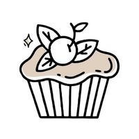 cupcake doodle clipart em ilustração vetorial preto e bege em estilo desenhado à mão vetor