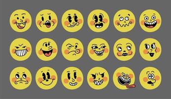 sorria emoji retrô. os rostos dos personagens de desenhos animados do grande conjunto dos anos 30. ilustração vetorial de sorriso em quadrinhos vintage vetor