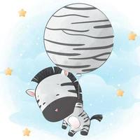 zebra bonitinha voando com balão vetor