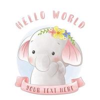 linda garota elefante com chá de bebê de flores vetor
