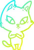 desenho de linha de gradiente frio gato de desenho animado confuso vetor