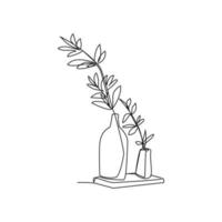 ilustração vetorial de um galho de planta em um vaso desenhado em estilo de arte de linha vetor
