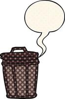 lata de lixo de desenho animado e bolha de fala no estilo de quadrinhos vetor