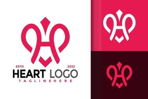 design de logotipo de coração letra h, vetor de logotipos de identidade de marca, logotipo moderno, modelo de ilustração vetorial de designs de logotipo