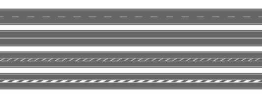 conjunto de estradas retas. vista horizontal superior. estradas vazias com diferentes marcações isoladas no fundo branco. modelos de estrada sem costura. elementos do mapa da cidade vetor