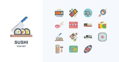 conjunto de ícones planos de comida japonesa de sushi vetor