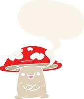personagem de desenho animado cogumelo e bolha de fala em estilo retrô vetor