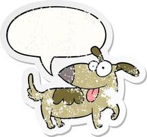 adesivo aflito de cachorro feliz de desenho animado e bolha de fala vetor