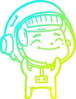 linha de gradiente frio desenhando astronauta de desenho animado feliz vetor