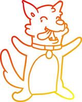 desenho de linha de gradiente quente cão feliz dos desenhos animados vetor
