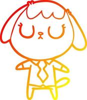 linha de gradiente quente desenhando cachorro bonito dos desenhos animados vestindo camisa de escritório vetor