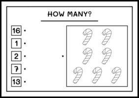 quantos doces, jogo para crianças. ilustração vetorial, planilha para impressão vetor