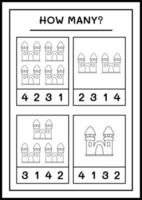 quantos castelo, jogo para crianças. ilustração vetorial, planilha para impressão vetor