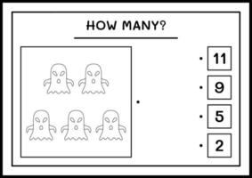 quantos fantasmas, jogo para crianças. ilustração vetorial, planilha para impressão vetor
