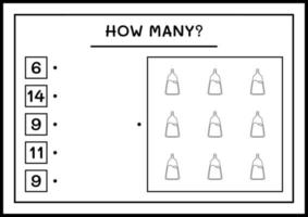 quantas garrafa de poção, jogo para crianças. ilustração vetorial, planilha para impressão vetor