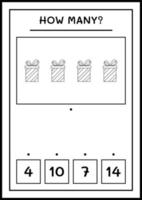 quantas caixa de presente, jogo para crianças. ilustração vetorial, planilha para impressão vetor