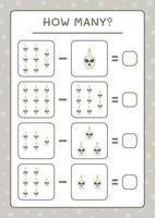 quantos crânio com vela, jogo para crianças. ilustração vetorial, planilha para impressão vetor
