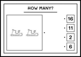 quantos trenó de papai noel, jogo para crianças. ilustração vetorial, planilha para impressão vetor