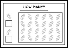 quantos doces, jogo para crianças. ilustração vetorial, planilha para impressão vetor