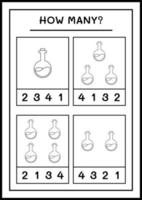 quantas garrafa de poção, jogo para crianças. ilustração vetorial, planilha para impressão vetor