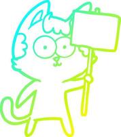 linha de gradiente frio desenhando gato de desenho animado feliz com sinal vetor