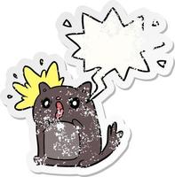 adesivo de gato chocado de desenho animado espantado e bolha de fala angustiado vetor
