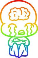 desenho de linha de gradiente de arco-íris desenho de cérebro grande alienígena chorando vetor