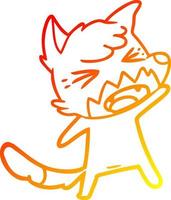 linha de gradiente quente desenhando raposa de desenho animado com raiva vetor