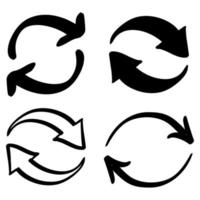 ícone de seta de troca circular reversa dupla desenhada à mão no estilo doodle vetor
