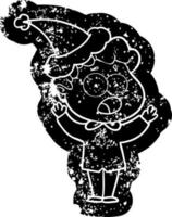 ícone angustiado dos desenhos animados de um homem ofegante de surpresa usando chapéu de papai noel vetor