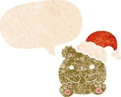 urso de natal bonito dos desenhos animados e bolha de fala em estilo retrô texturizado vetor