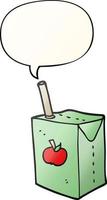 caixa de suco de maçã dos desenhos animados e bolha de fala no estilo de gradiente suave vetor