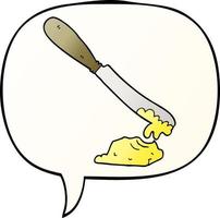 faca de desenho animado espalhando manteiga e bolha de fala em estilo gradiente suave vetor