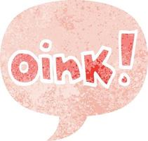 palavra de desenho animado oink e bolha de fala em estilo retrô texturizado vetor