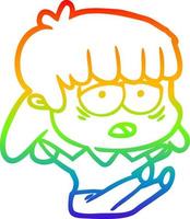desenho de linha de gradiente de arco-íris desenho animado mulher cansada vetor